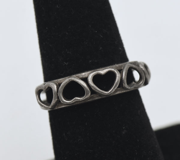 Vintage Handmade Sterling Silver Hearts Ring - Size 6.5