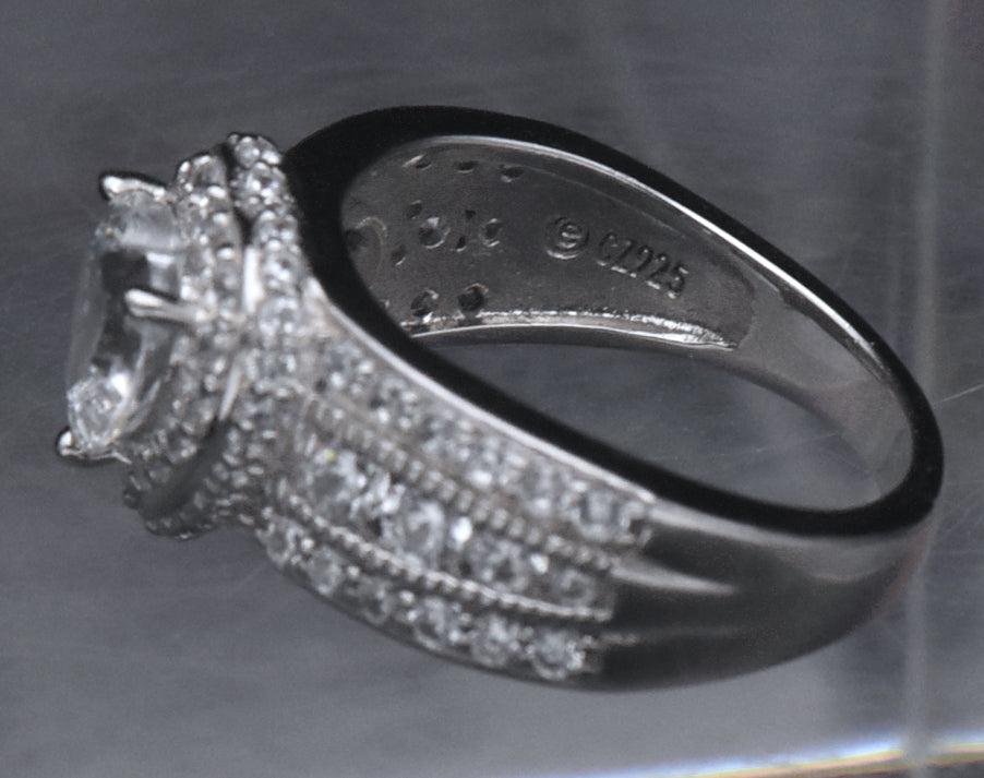 Sterling Silver Heart Cut Cubic Zirconia Halo Ring - Size 6