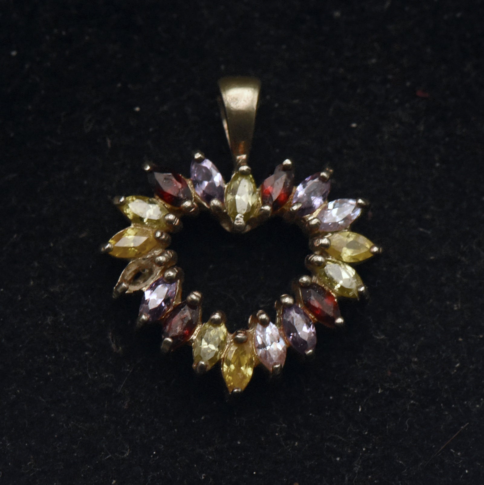Vintage Sterling Silver Multi-Color Crystal Heart Pendant - AS IS