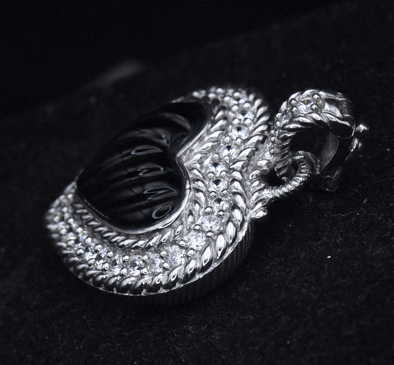 Judith Ripka - Sterling Silver Black Onyx & CZ Heart Pendant