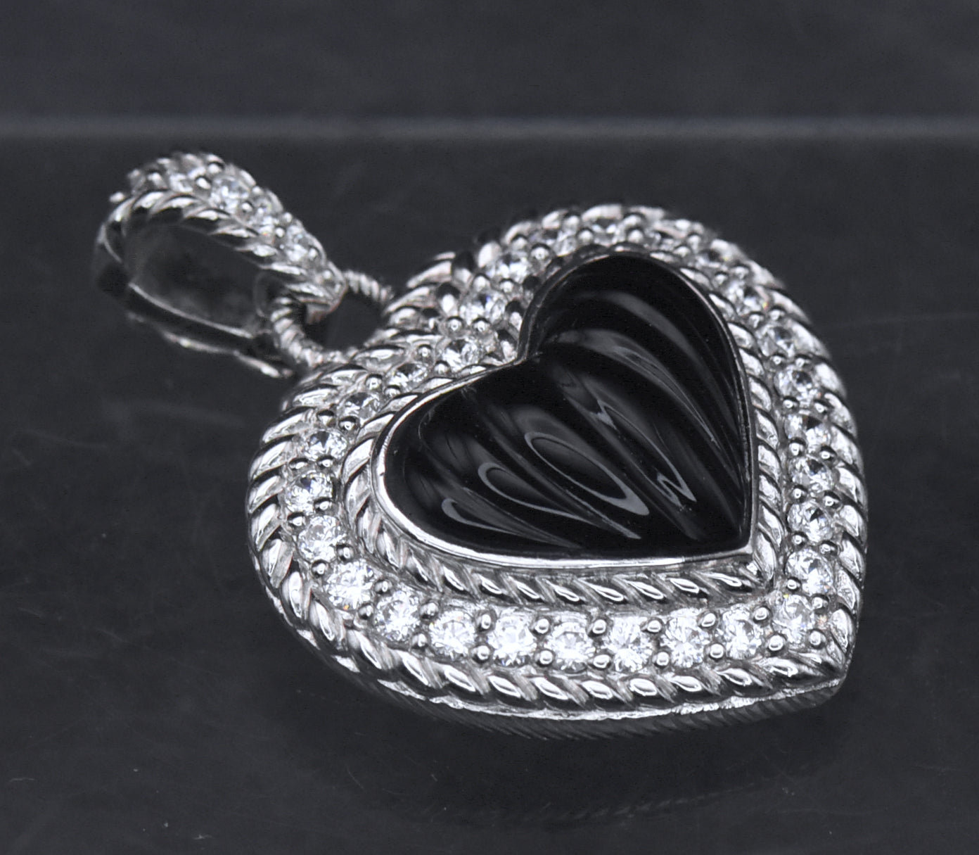 Judith Ripka - Sterling Silver Black Onyx & CZ Heart Pendant