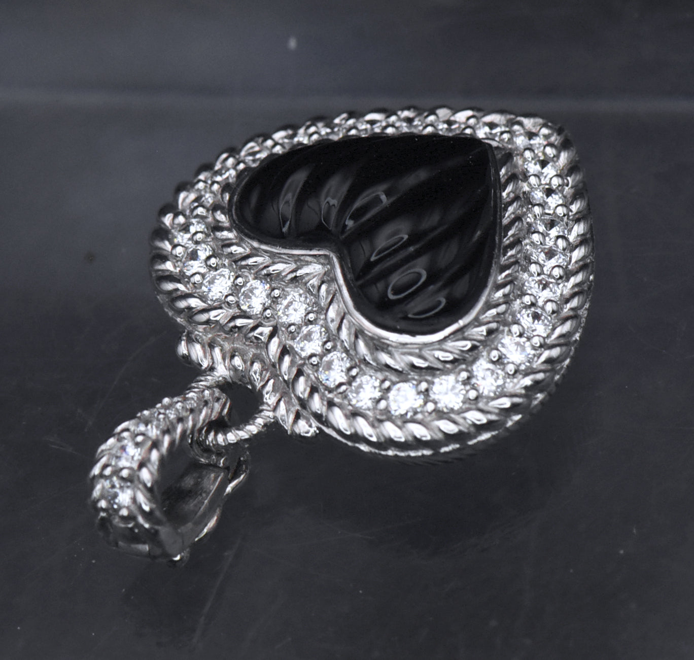 Judith Ripka - Sterling Silver Black Onyx & CZ Heart Pendant