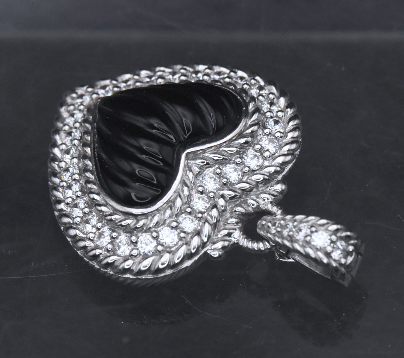 Judith Ripka - Sterling Silver Black Onyx & CZ Heart Pendant