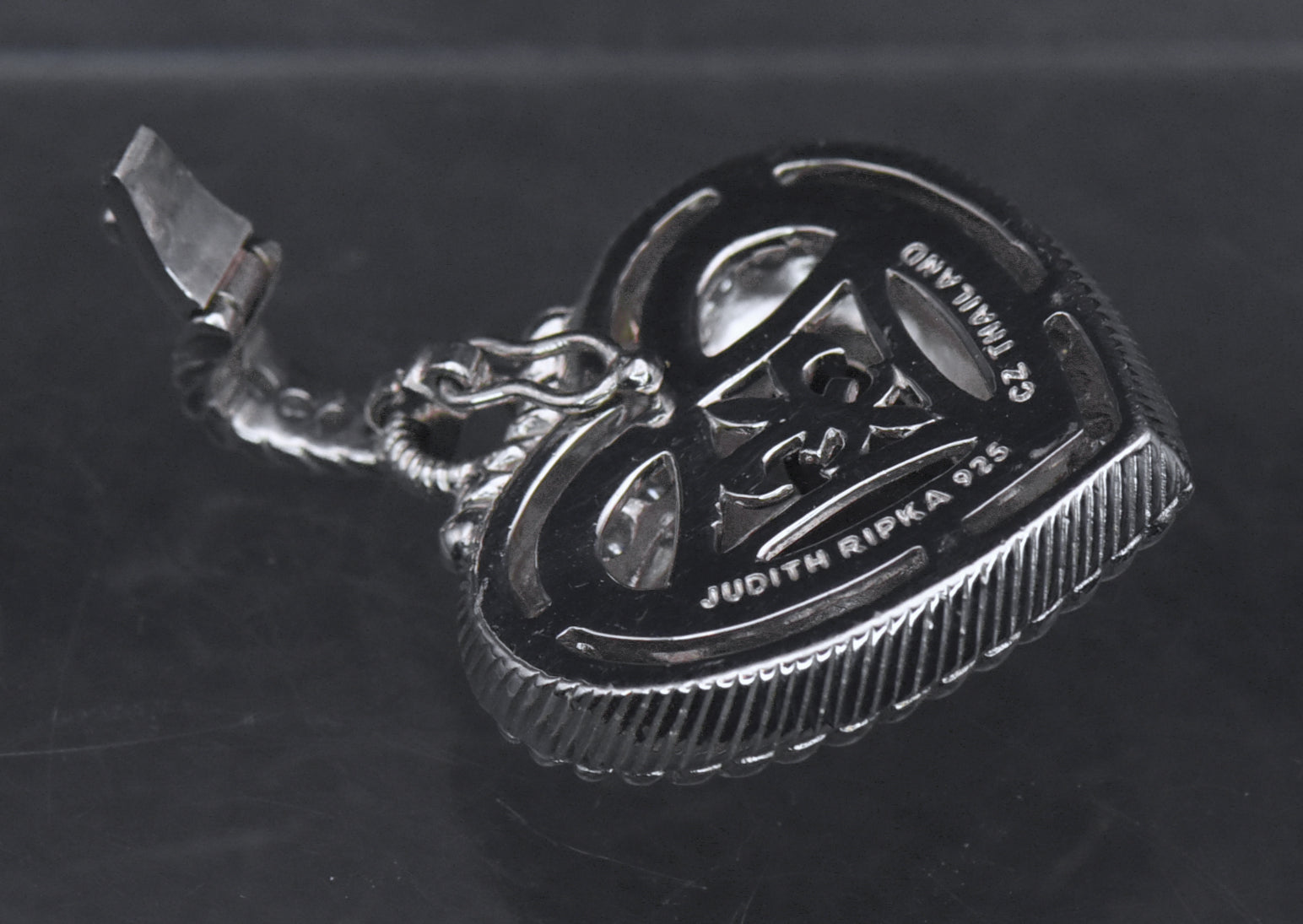 Judith Ripka - Sterling Silver Black Onyx & CZ Heart Pendant