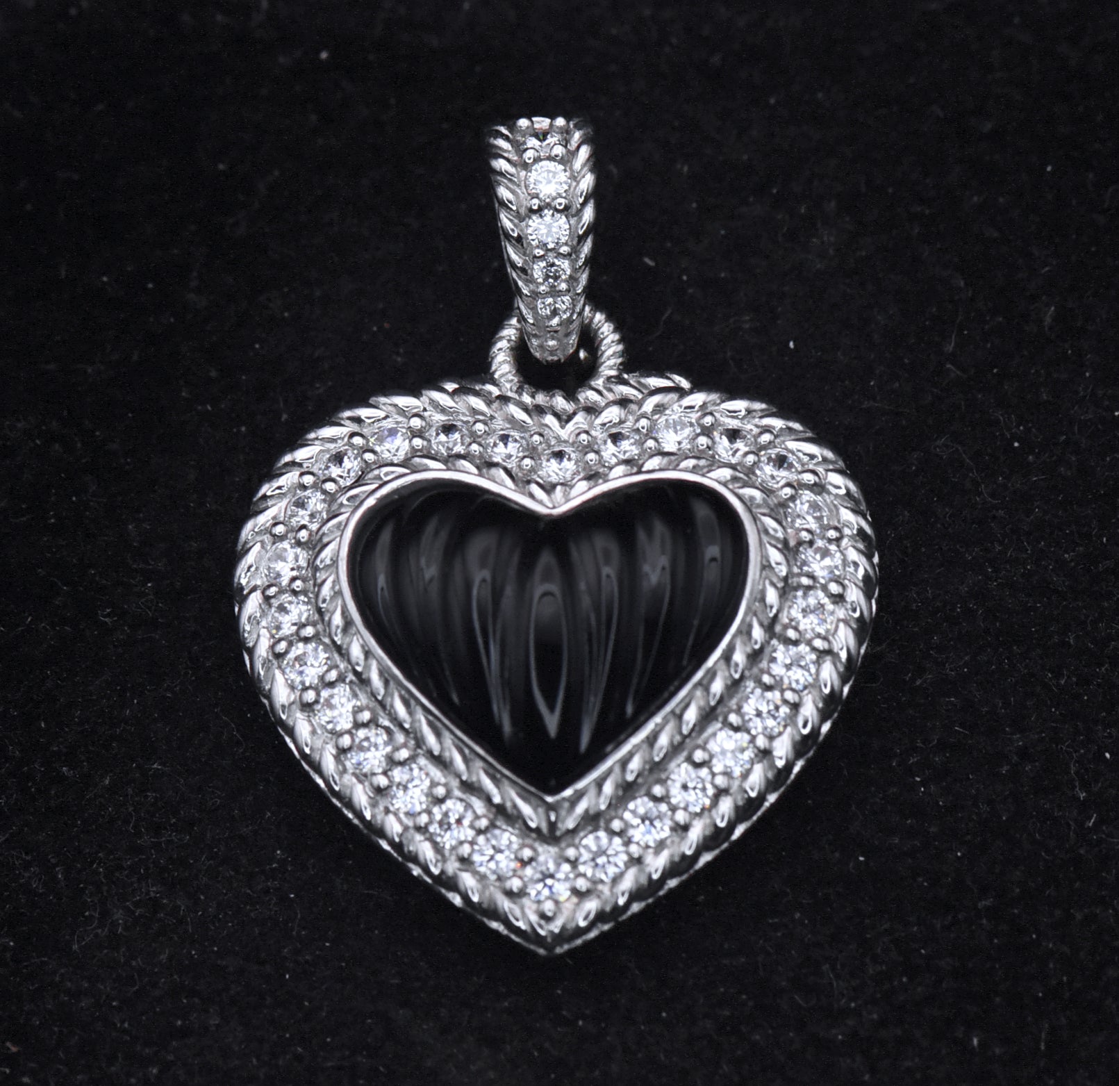 Judith Ripka - Sterling Silver Black Onyx & CZ Heart Pendant
