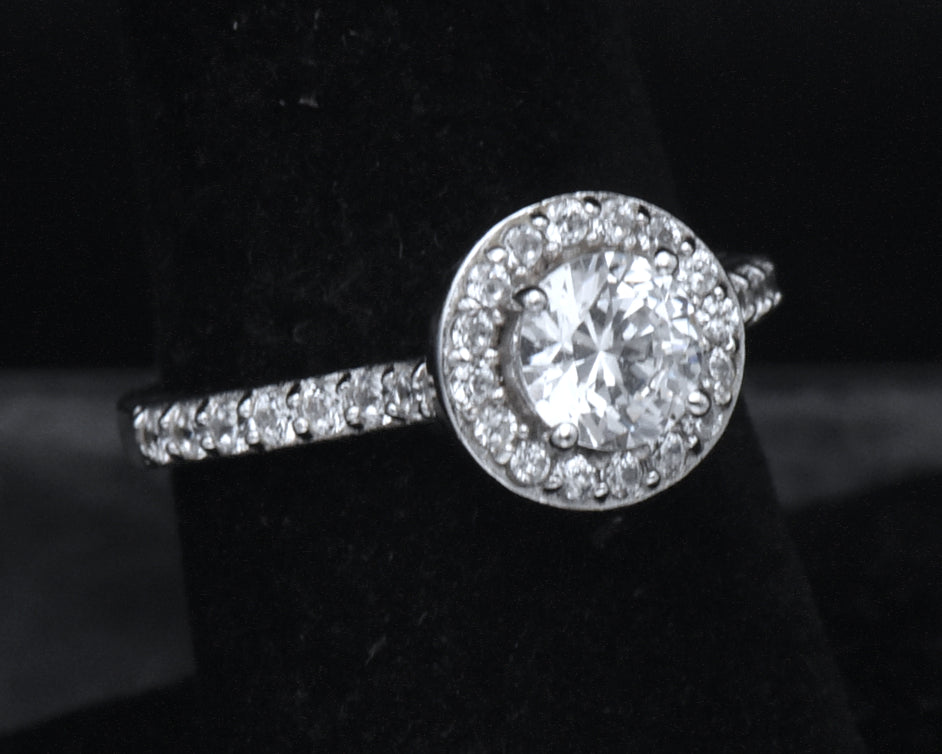 Sterling Silver Cubic Zirconia Halo Ring - Size 7
