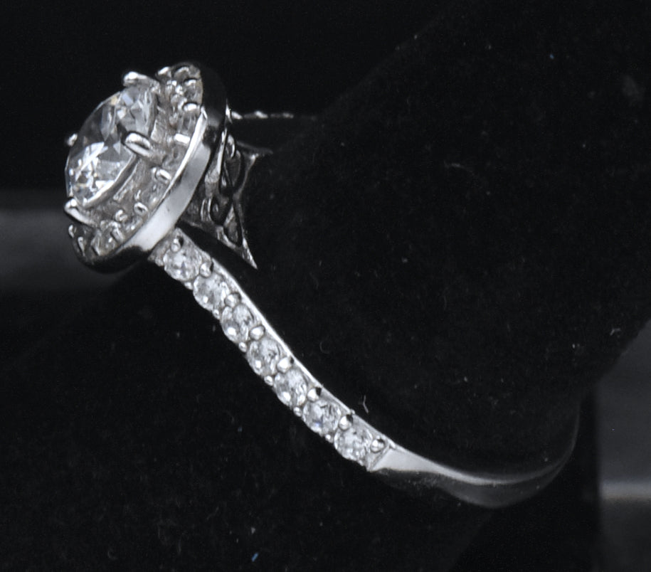 Sterling Silver Cubic Zirconia Halo Ring - Size 7
