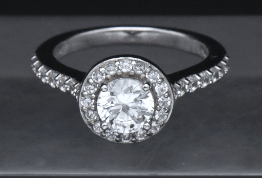 Sterling Silver Cubic Zirconia Halo Ring - Size 7