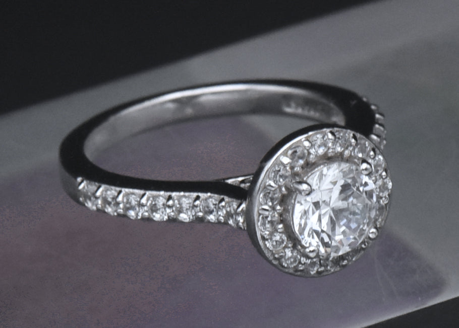 Sterling Silver Cubic Zirconia Halo Ring - Size 7