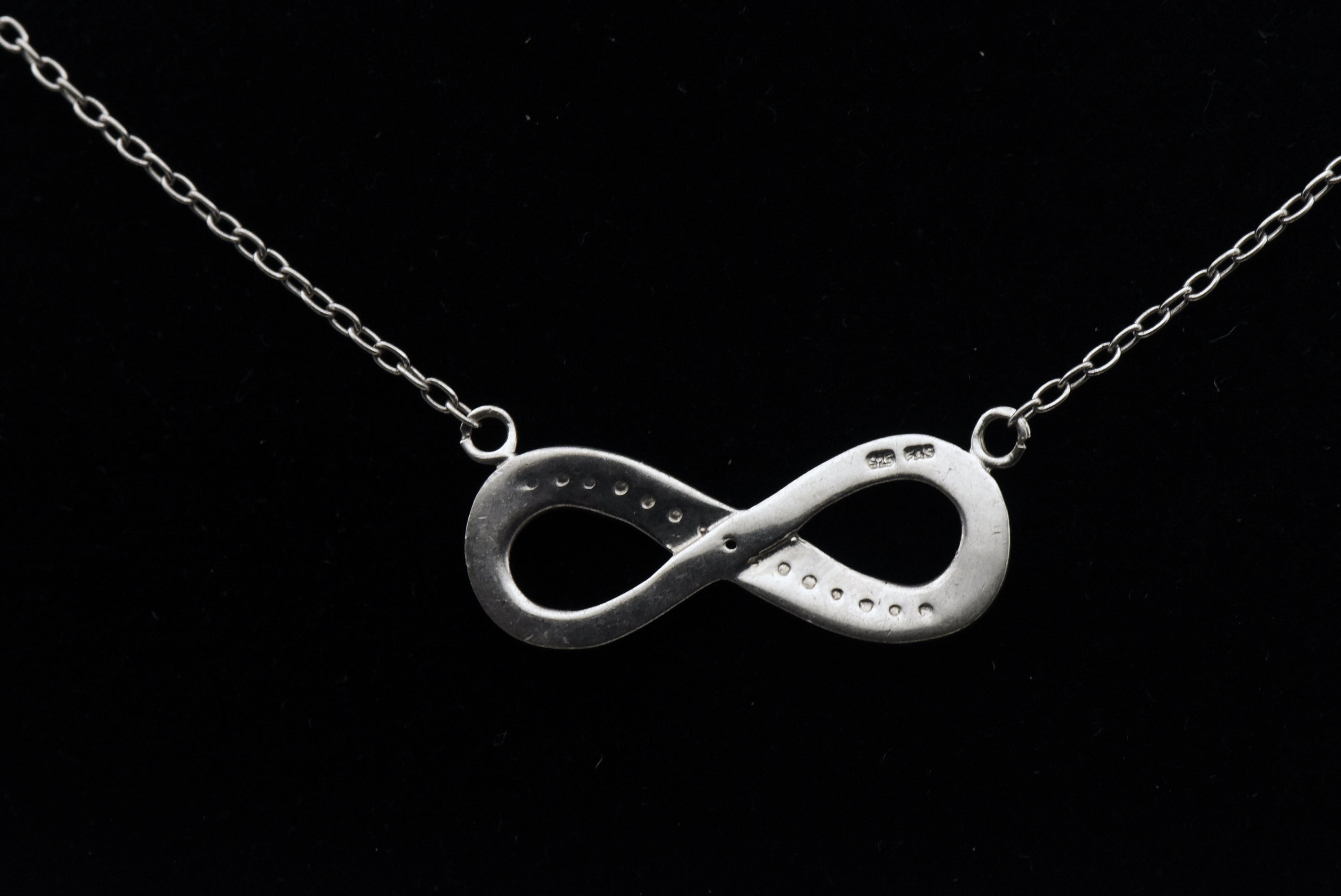 Vintage Black Diamond and Marcasite Sterling Silver Infinity Pendant Chain Necklace - 18.25"