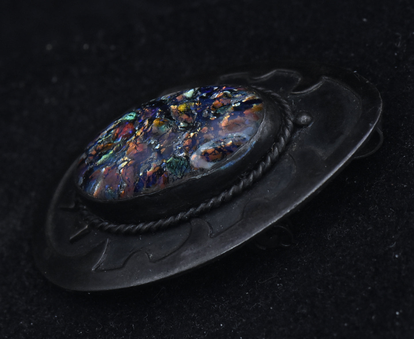 Vintage Handcrafted Sterling Silver and Foil Glass Brooch/Pendant