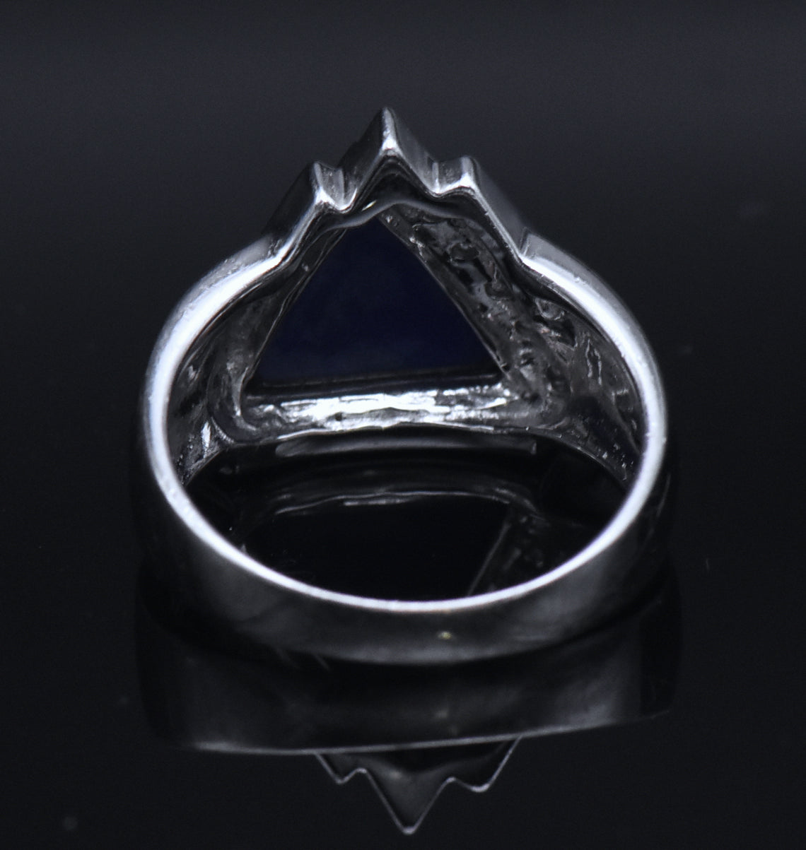 Vintage Lapis Lazuli and Diamonds Sterling Silver Ring - Size 10.25