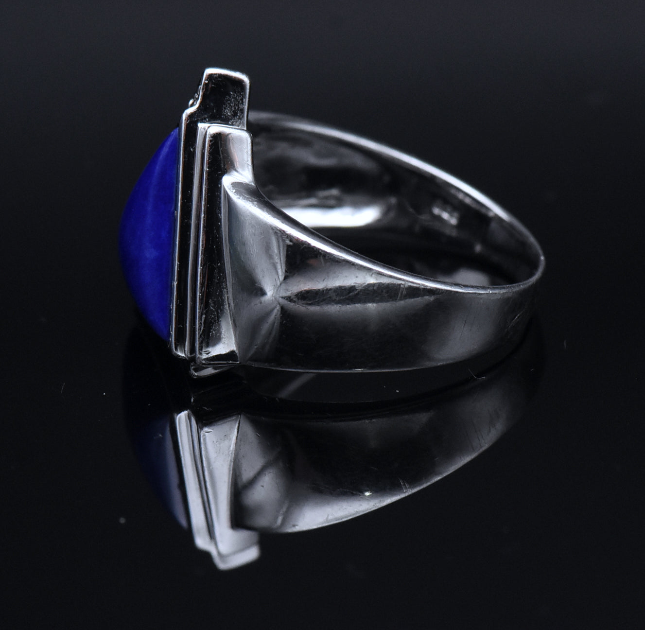 Vintage Lapis Lazuli and Diamonds Sterling Silver Ring - Size 10.25