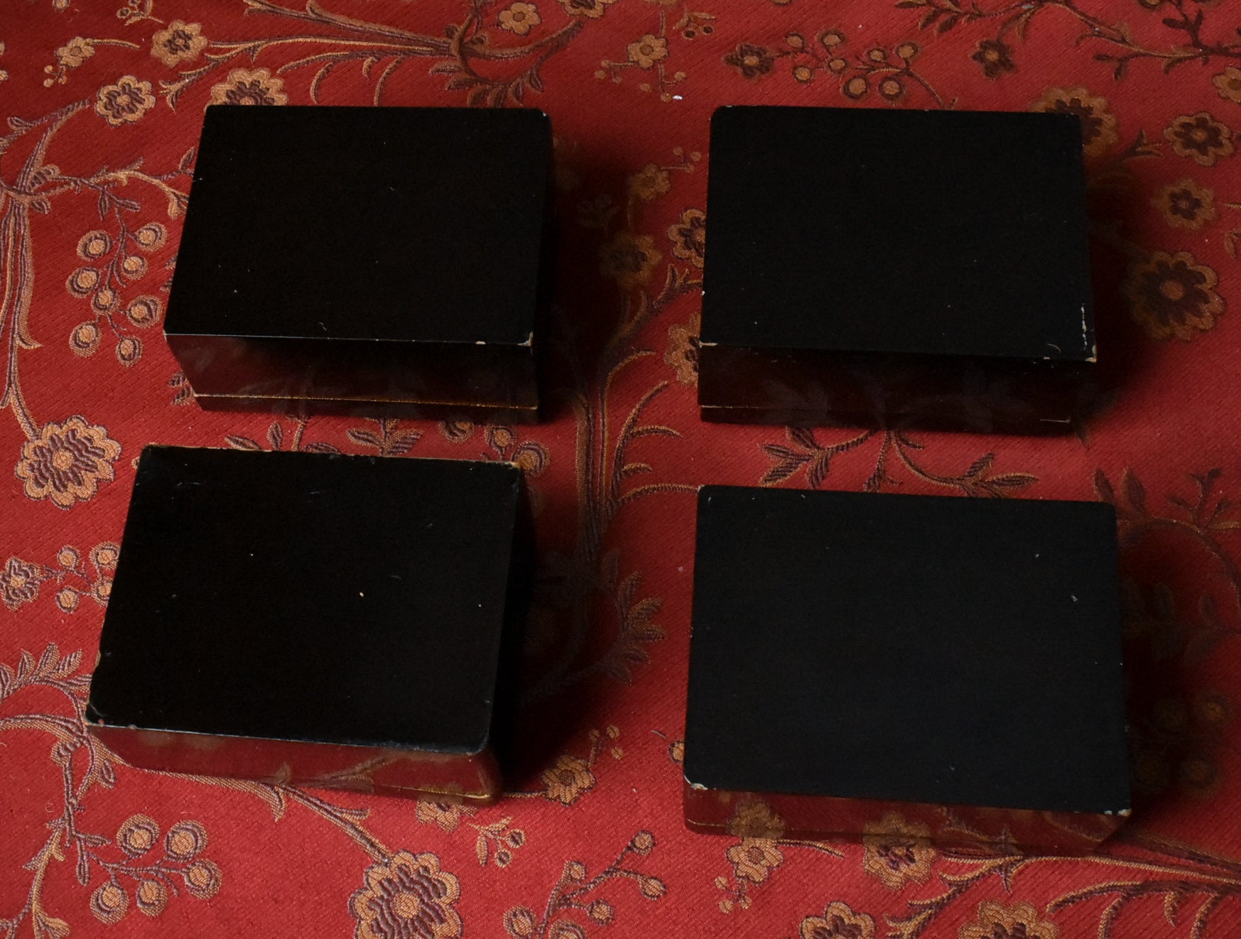 Antique Metal Inlaid Lacquer Wooden Box Set - AS IS