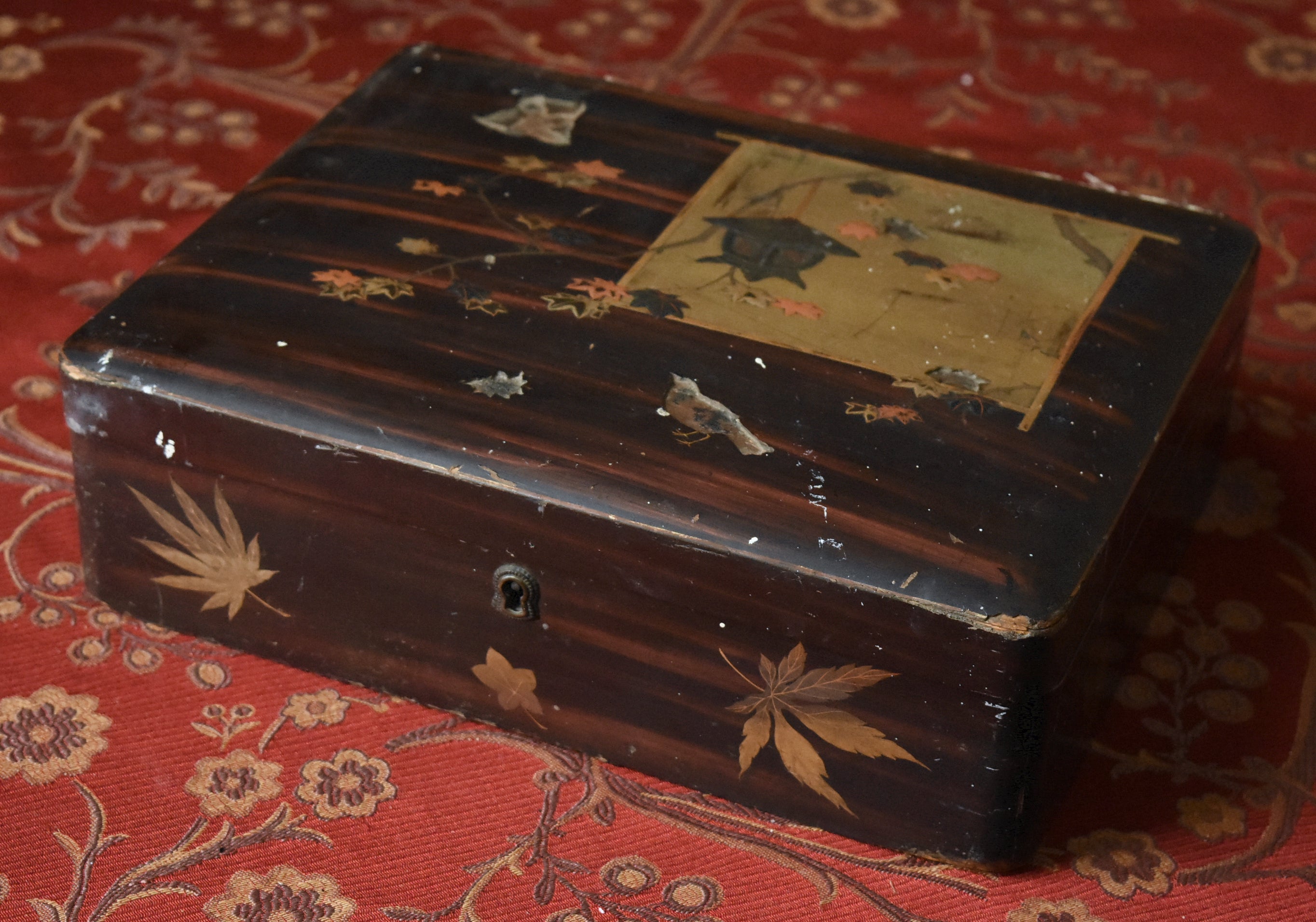Antique Metal Inlaid Lacquer Wooden Box Set - AS IS