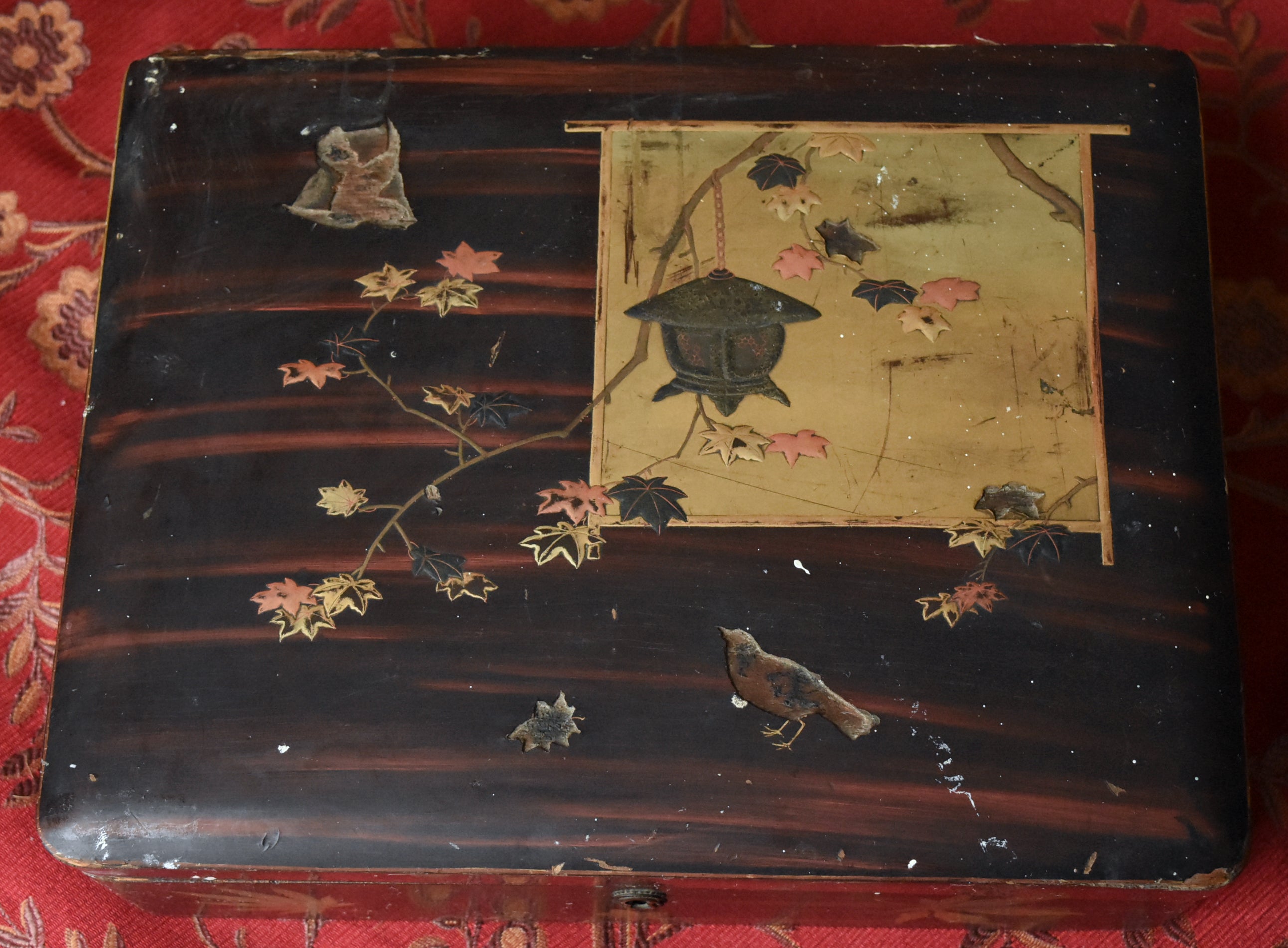 Antique Metal Inlaid Lacquer Wooden Box Set - AS IS
