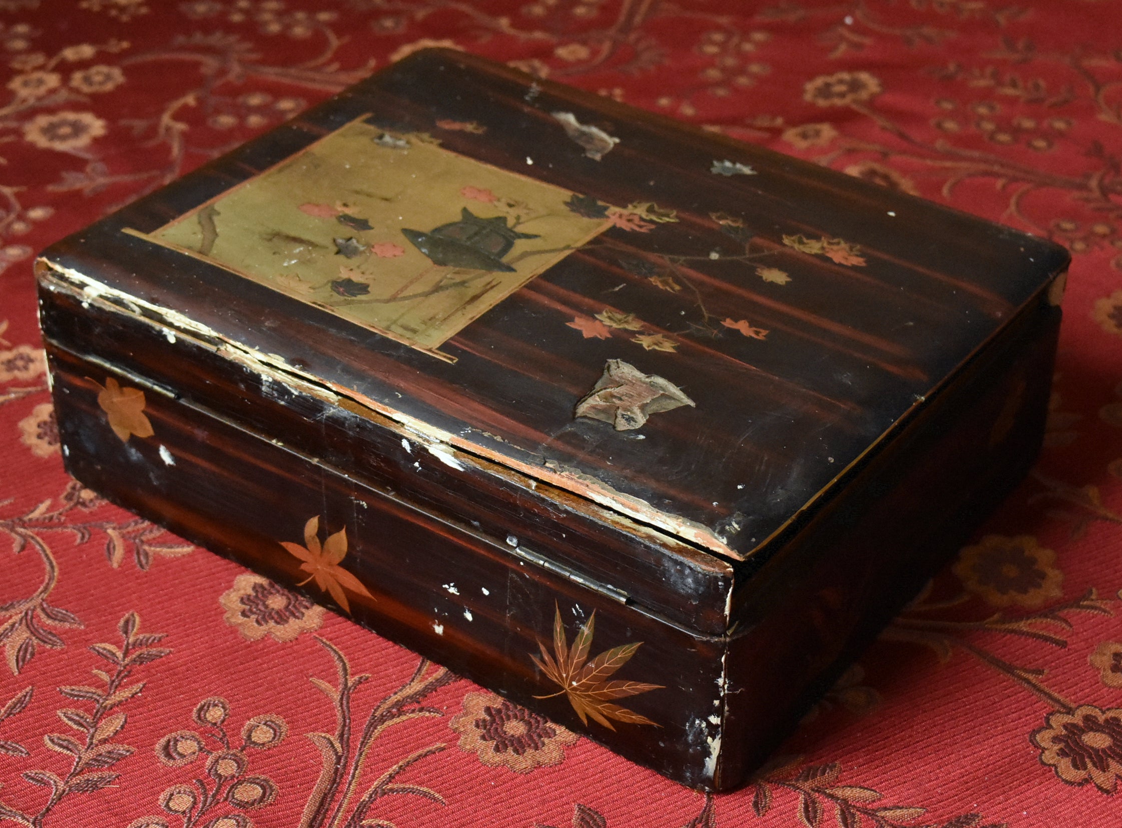 Antique Metal Inlaid Lacquer Wooden Box Set - AS IS