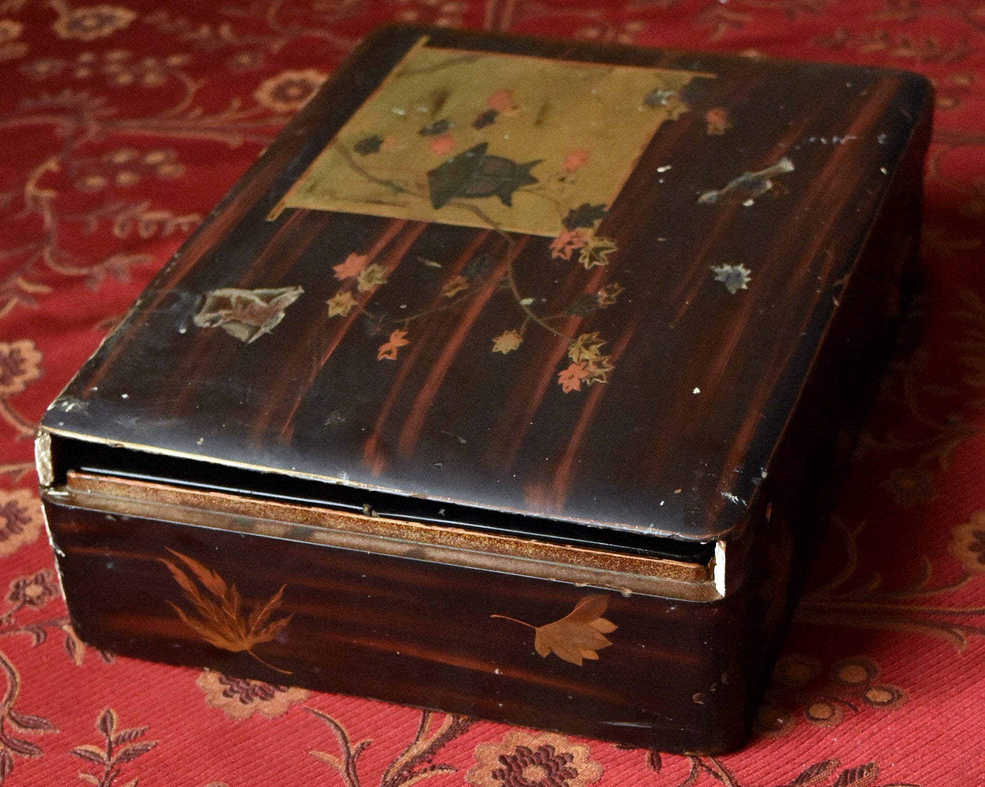 Antique Metal Inlaid Lacquer Wooden Box Set - AS IS