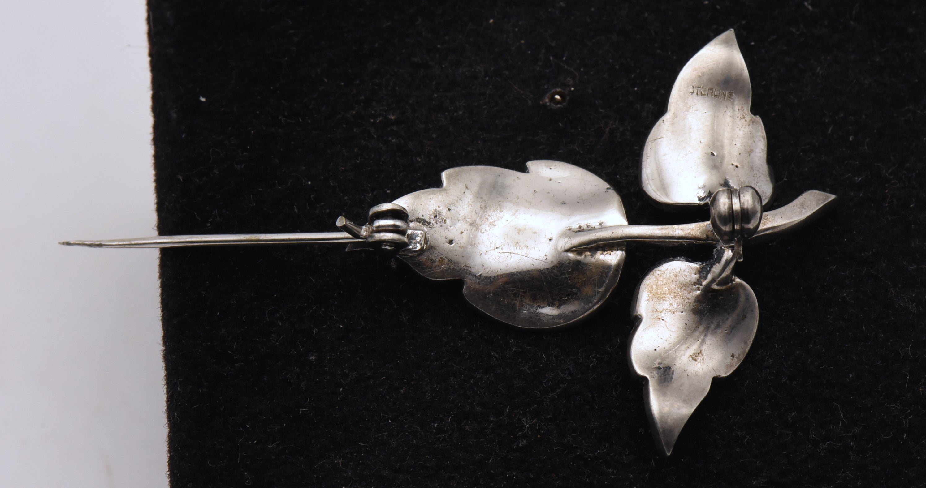 Vintage Sterling Silver and Marcasite Leaves Brooch