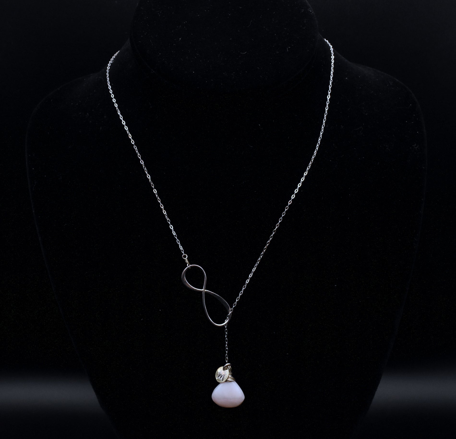 Sterling Silver Infinity Lariat Necklace with Pink Opal - 18.75"