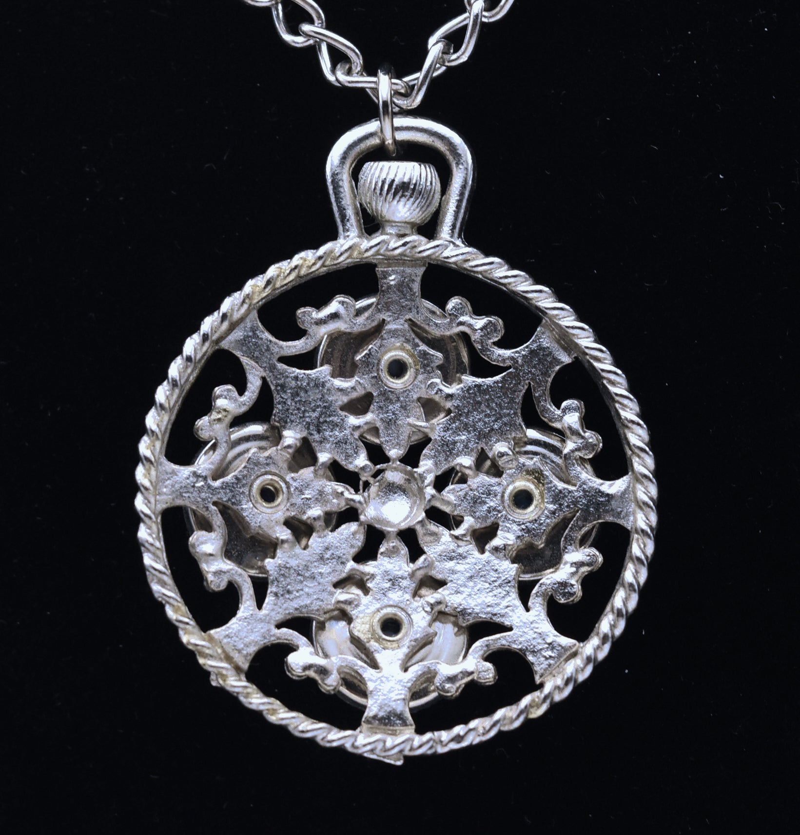 Vintage Faux Lapis Lazuli Silver Tone Pendant Chain Necklace - 20.5"