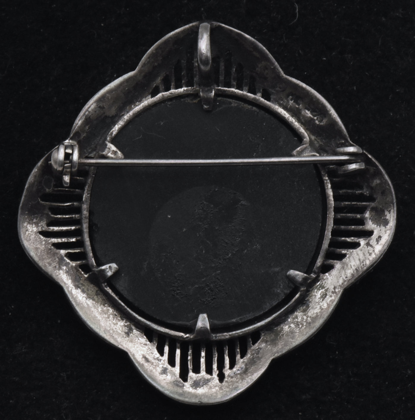 Vintage Sterling Silver Black Onyx and Marcasite Brooch