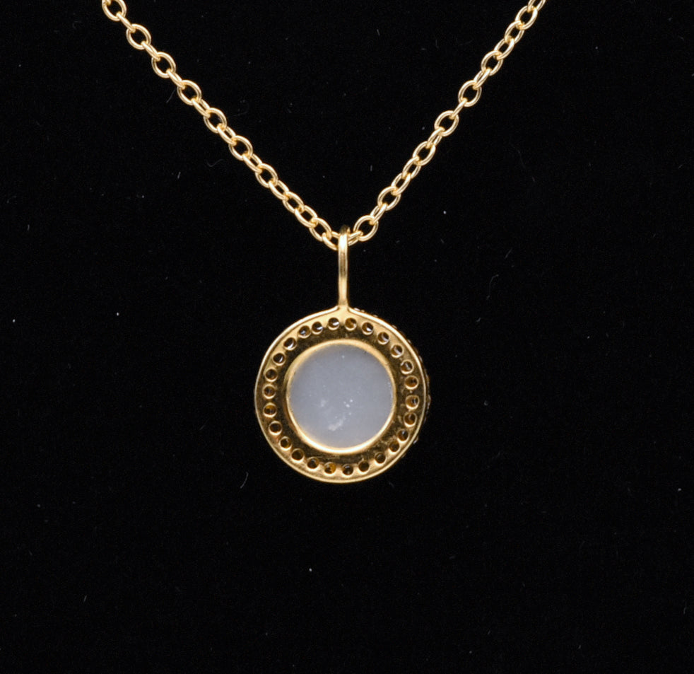 Gold Tone Sterling Silver Mother of Pearl and Topaz Pendant Necklace - 16.25"
