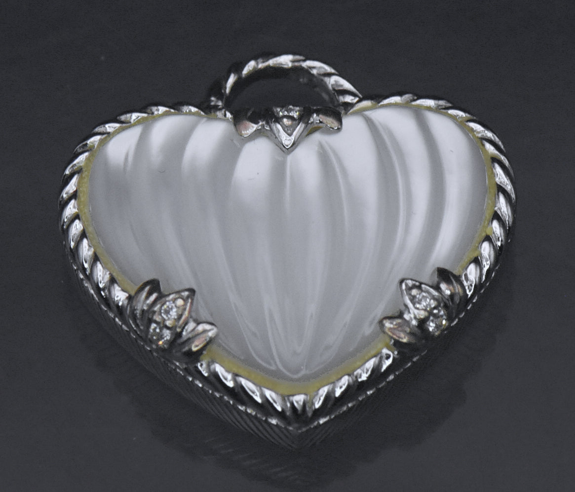 Judith Ripka - Sterling Silver Mother of Pearl & CZ Heart Pendant