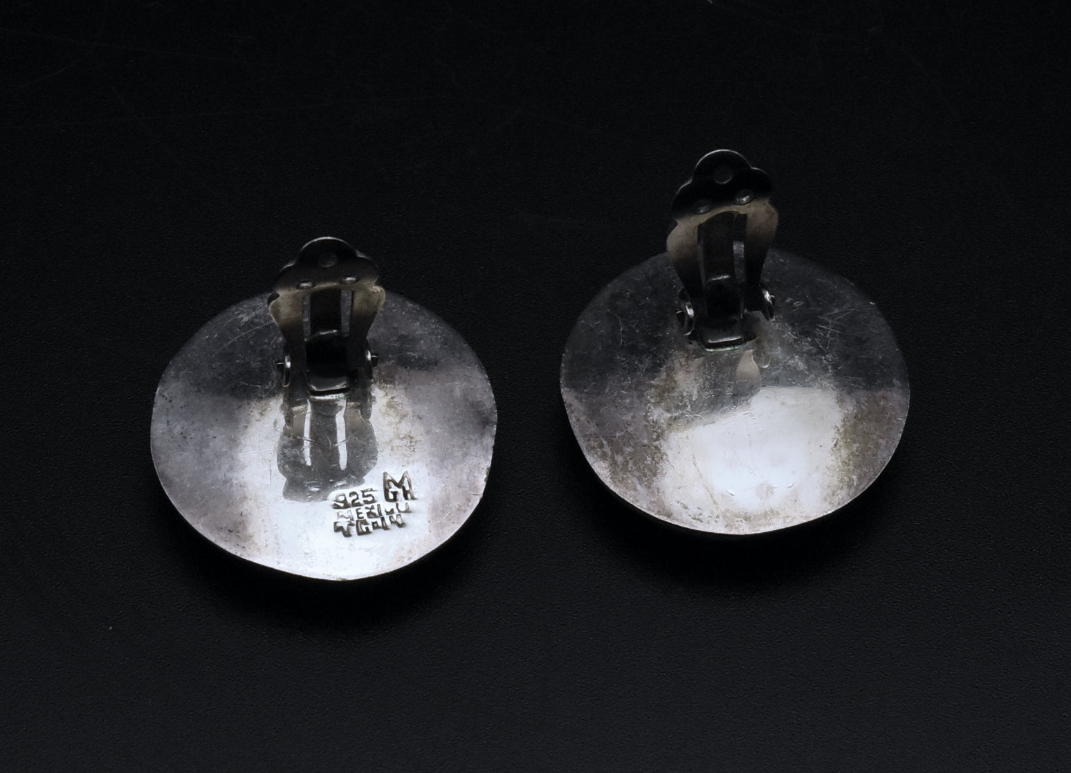 Vintage Handmade Sterling Silver and Black Onyx Clip On Earrings