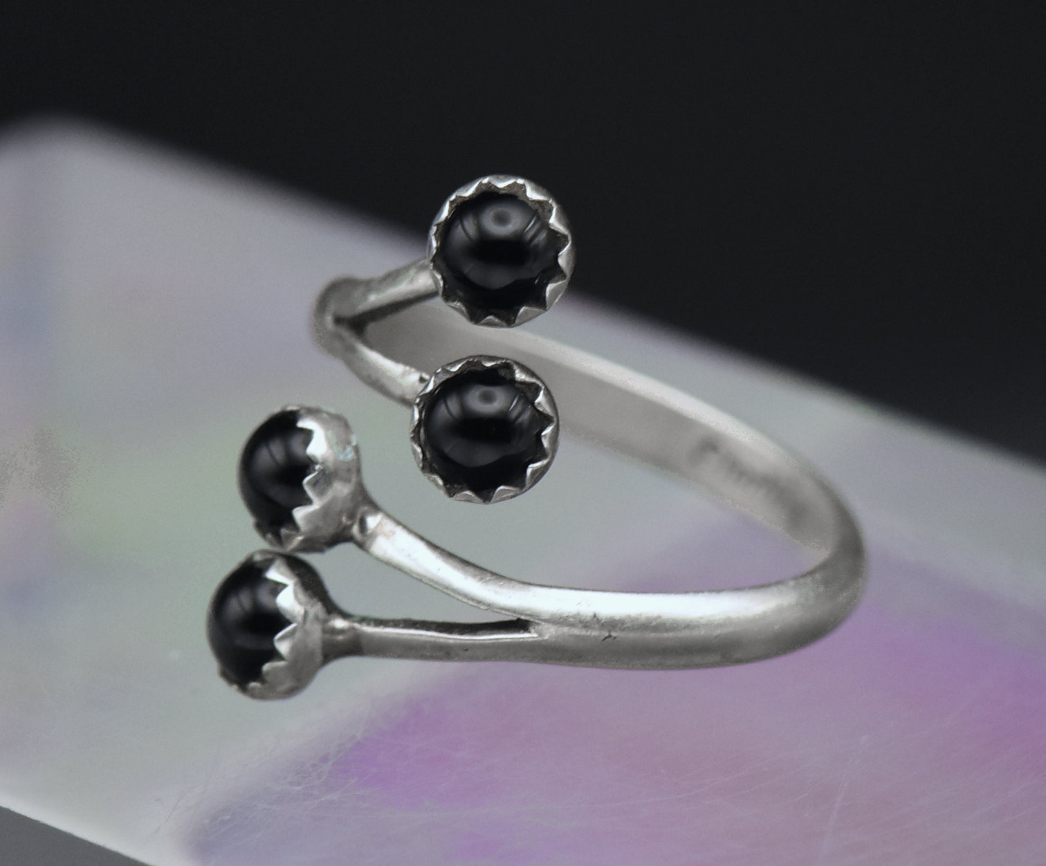 Vintage Handmade Black Onyx Sterling Silver Bypass Ring