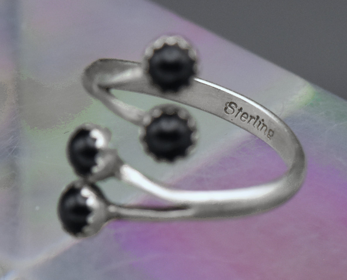 Vintage Handmade Black Onyx Sterling Silver Bypass Ring