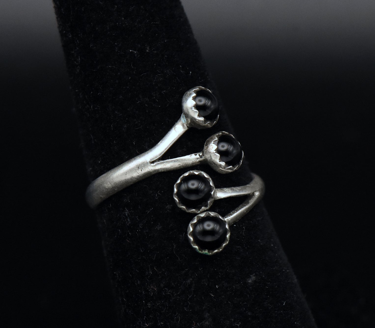 Vintage Handmade Black Onyx Sterling Silver Bypass Ring