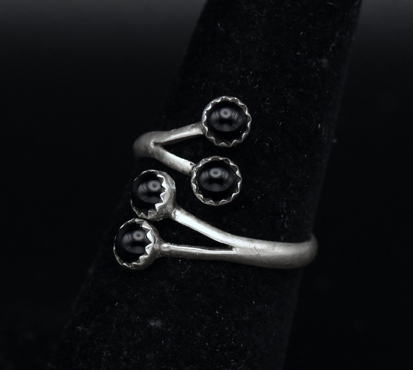 Vintage Handmade Black Onyx Sterling Silver Bypass Ring