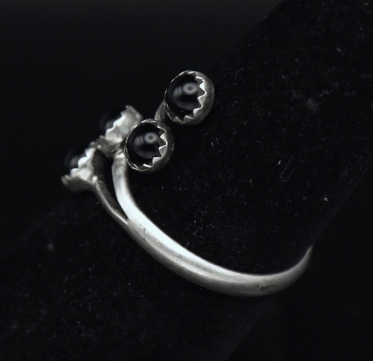 Vintage Handmade Black Onyx Sterling Silver Bypass Ring