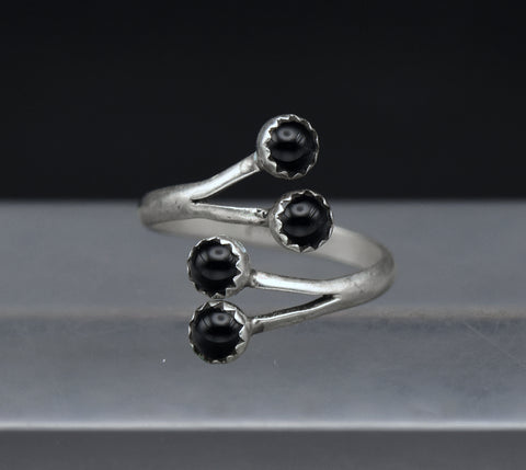 Vintage Handmade Black Onyx Sterling Silver Bypass Ring