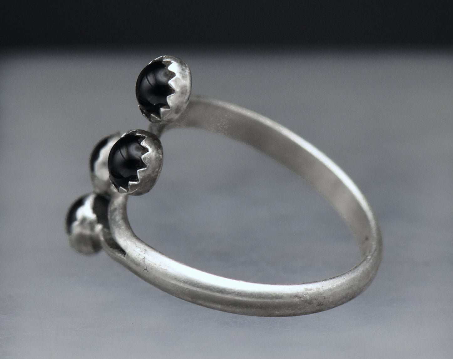 Vintage Handmade Black Onyx Sterling Silver Bypass Ring