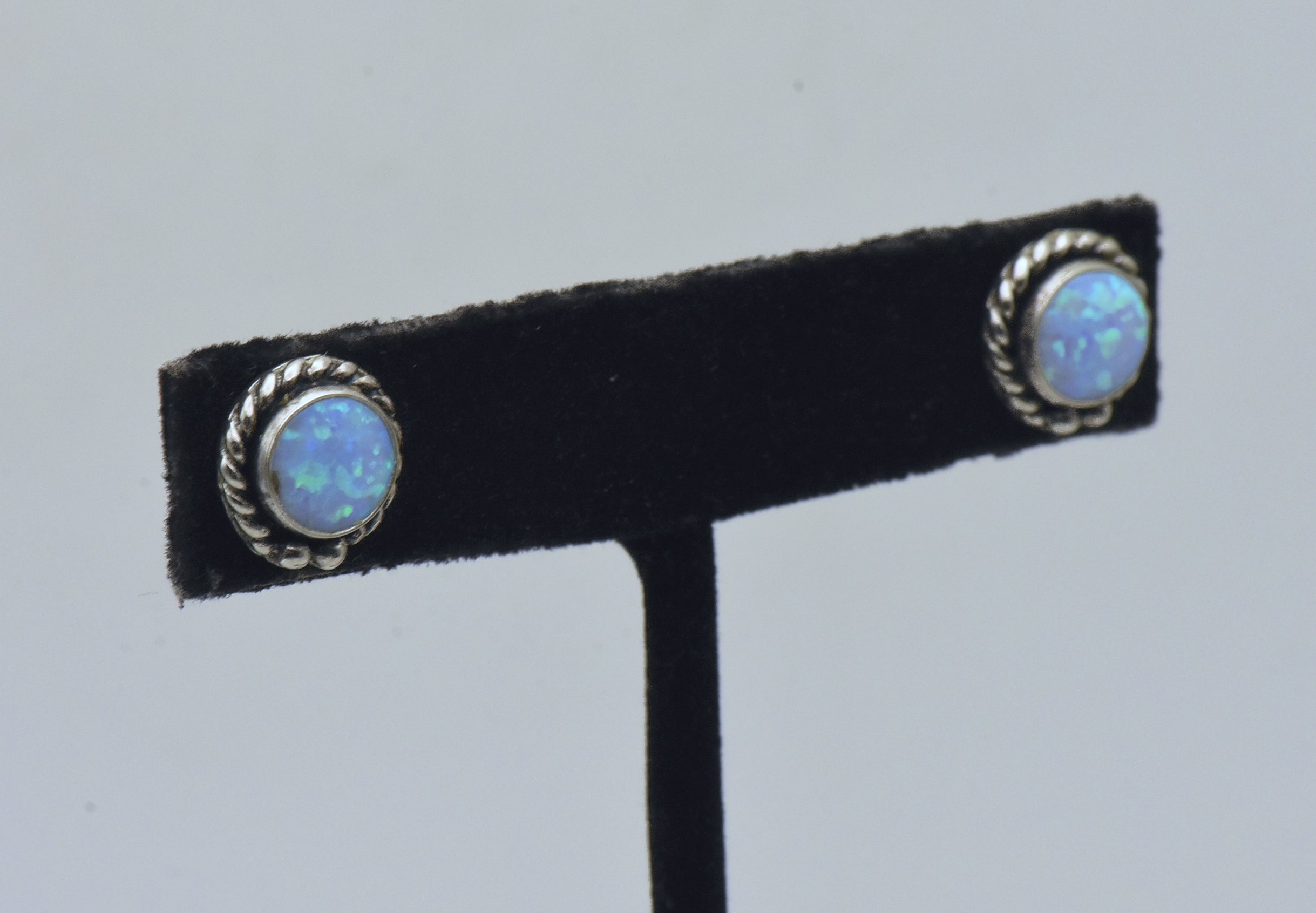 Vintage White Opal Sterling Silver Stud Earrings