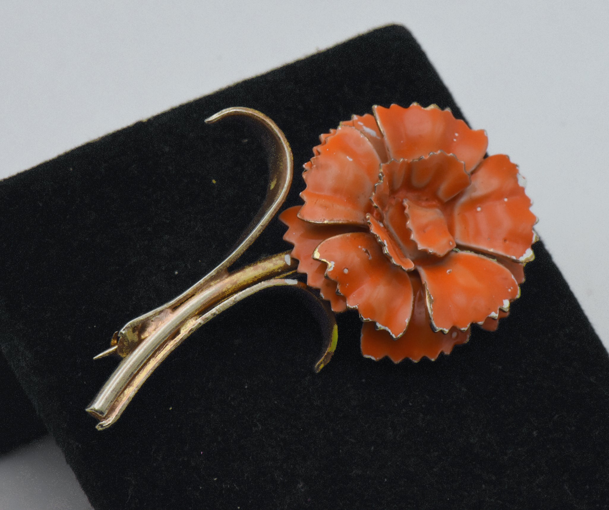 Vintage Gold Tone Metal Orange Flower Brooch