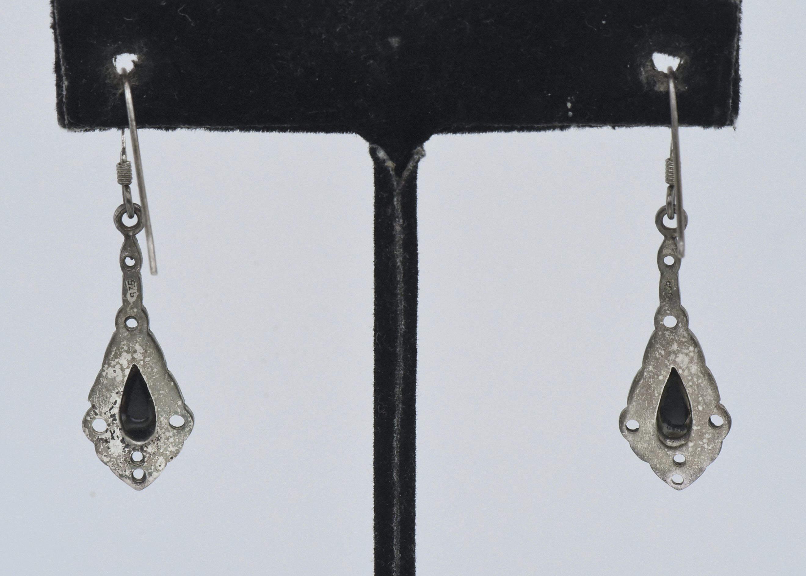 Vintage Sterling Silver Black Onyx Dangle Earrings