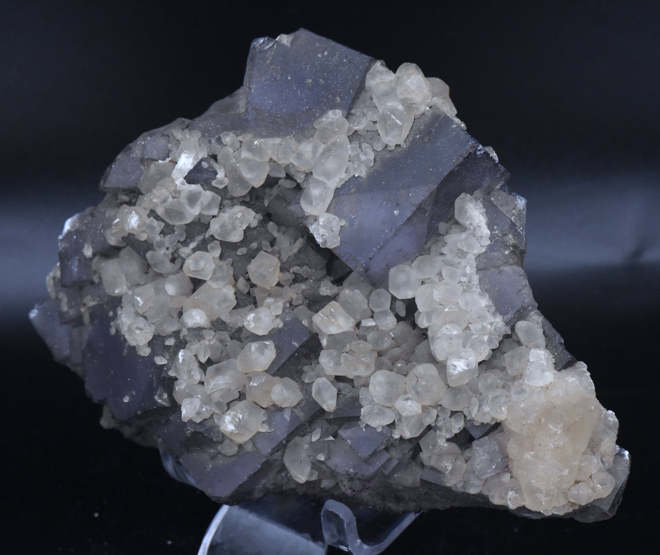 Purple Fluorite with Calcite Crystals Mineral Specimen