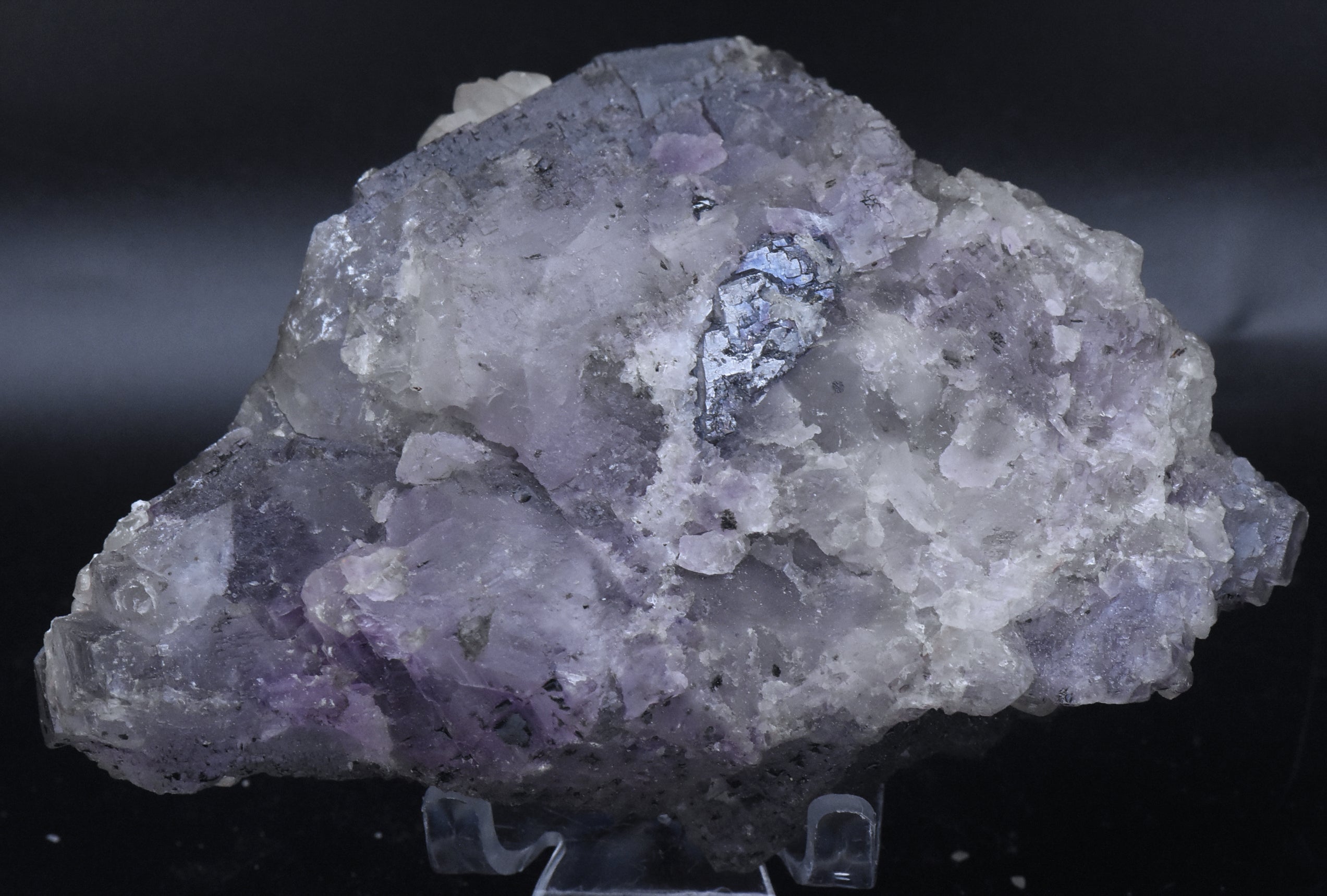 Purple Fluorite with Calcite Crystals Mineral Specimen