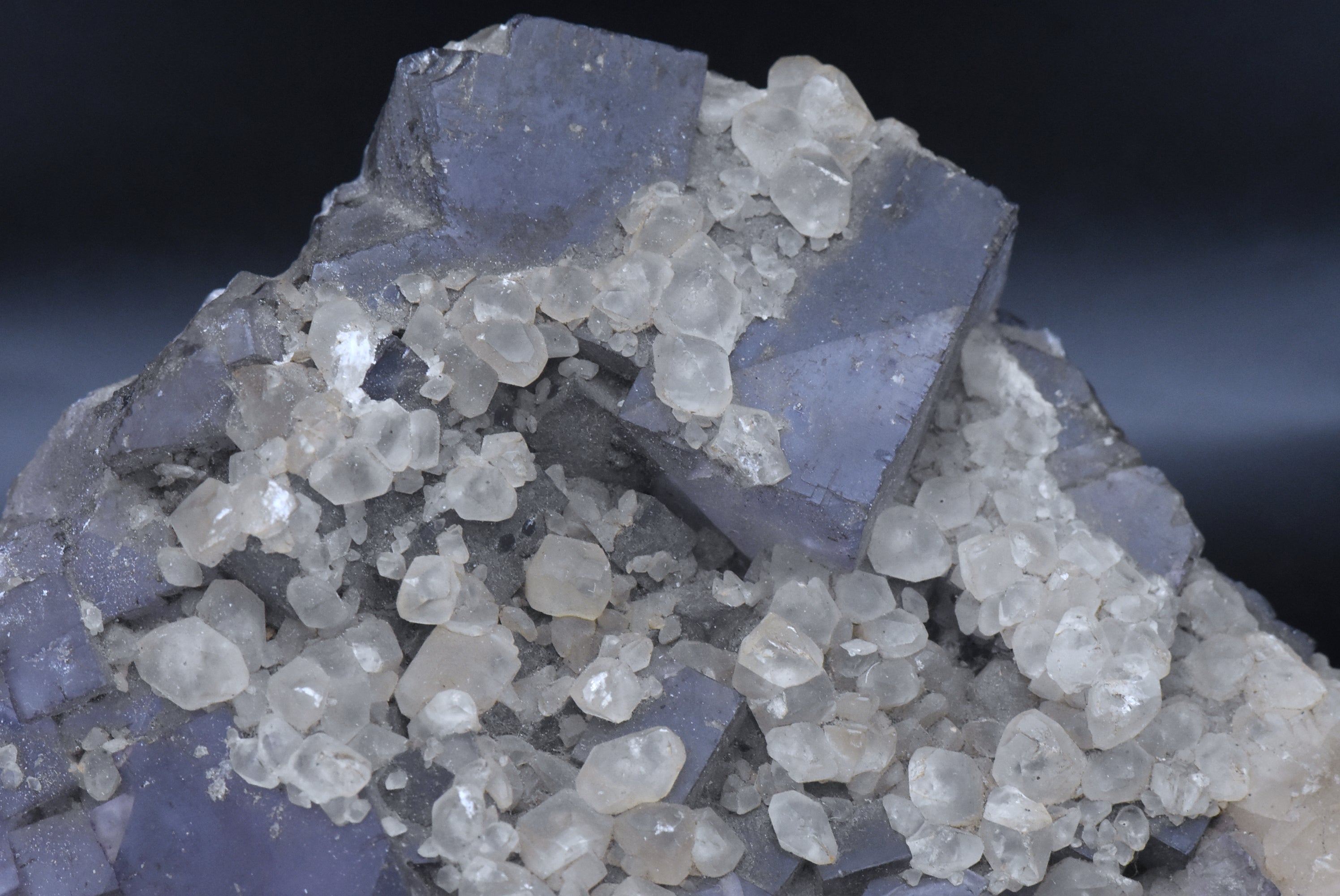 Purple Fluorite with Calcite Crystals Mineral Specimen