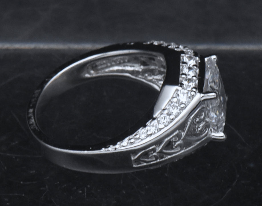 Diamonique - Sterling Silver Princess Cut Cubic Zirconia Ring - Size 6