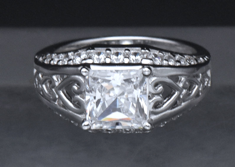 Diamonique - Sterling Silver Princess Cut Cubic Zirconia Ring - Size 6