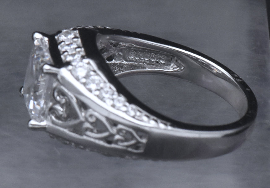 Diamonique - Sterling Silver Princess Cut Cubic Zirconia Ring - Size 6