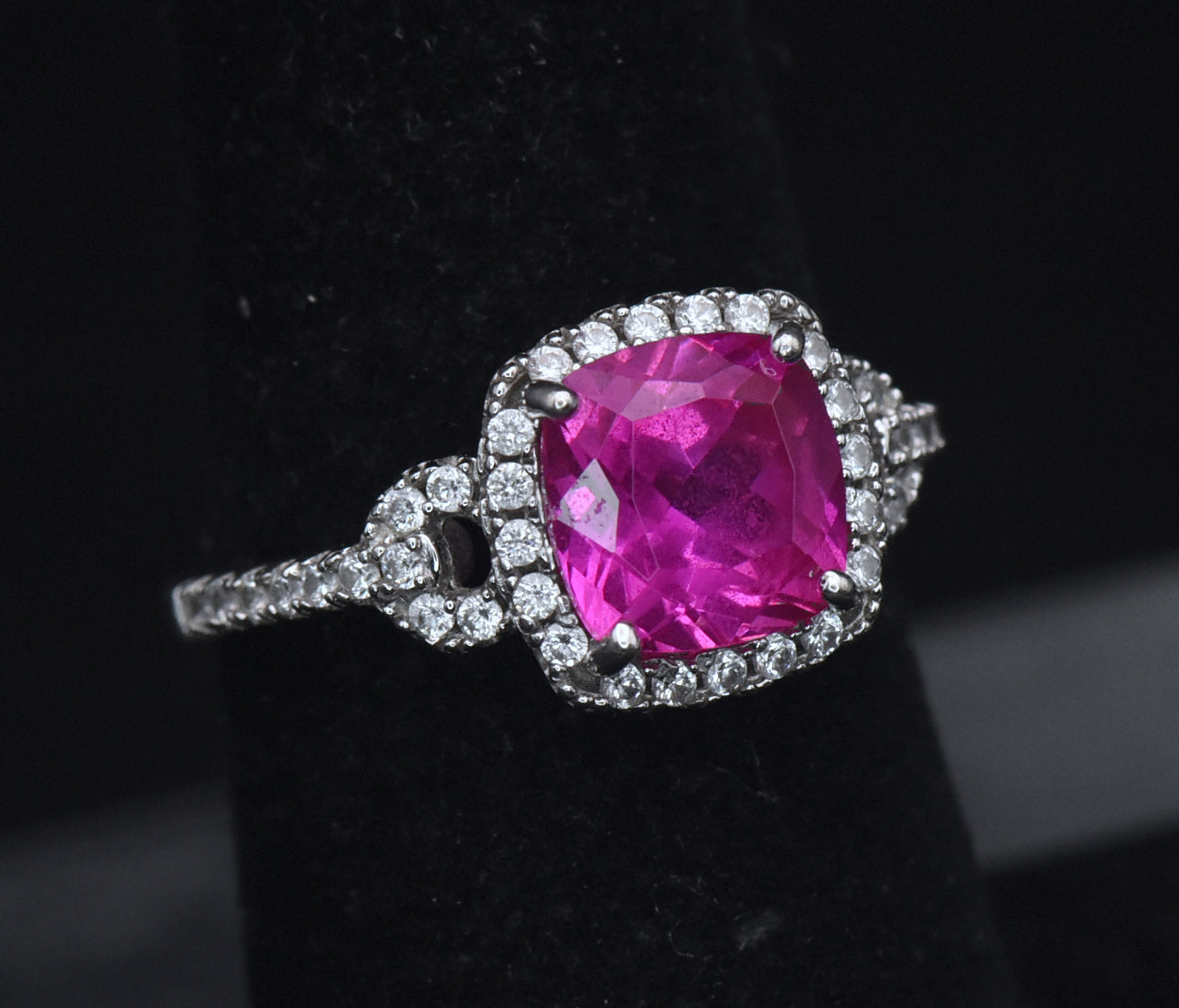 Vintage Synthetic Pink Sapphire Sterling Silver Ring - Size 6