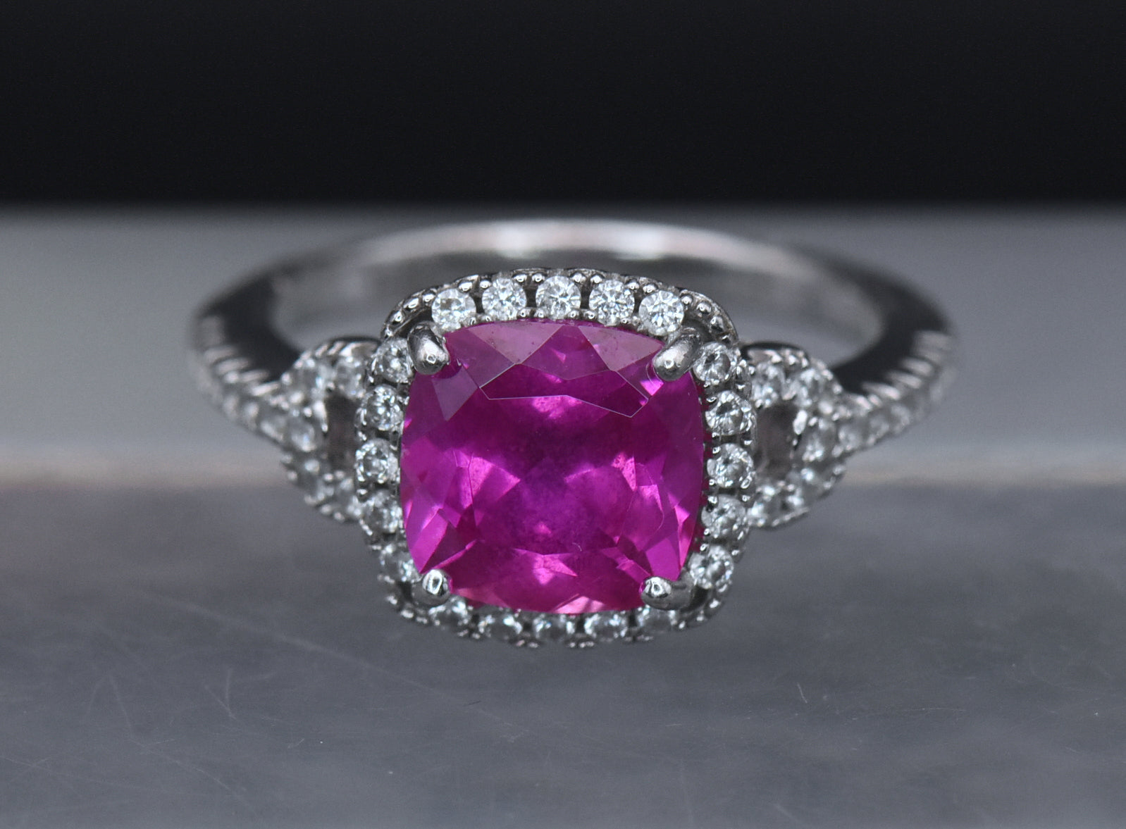 Vintage Synthetic Pink Sapphire Sterling Silver Ring - Size 6