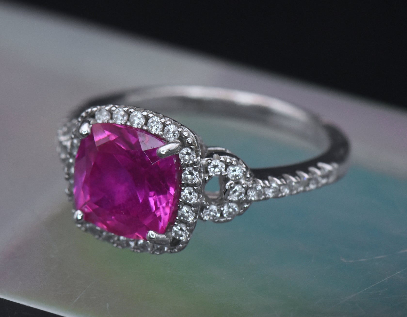 Vintage Synthetic Pink Sapphire Sterling Silver Ring - Size 6