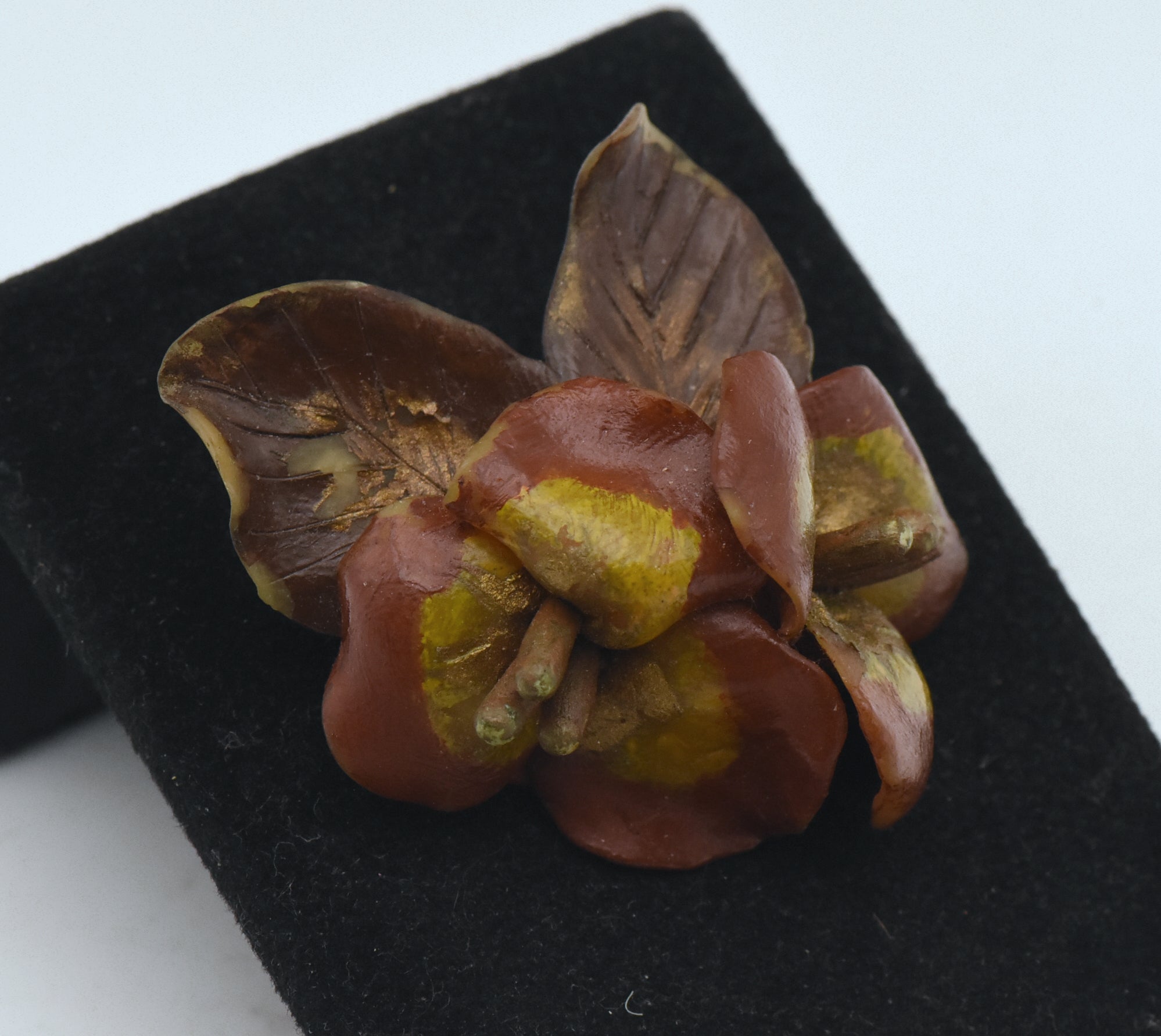 Vintage Hand Painted Plastic Floral Brooch