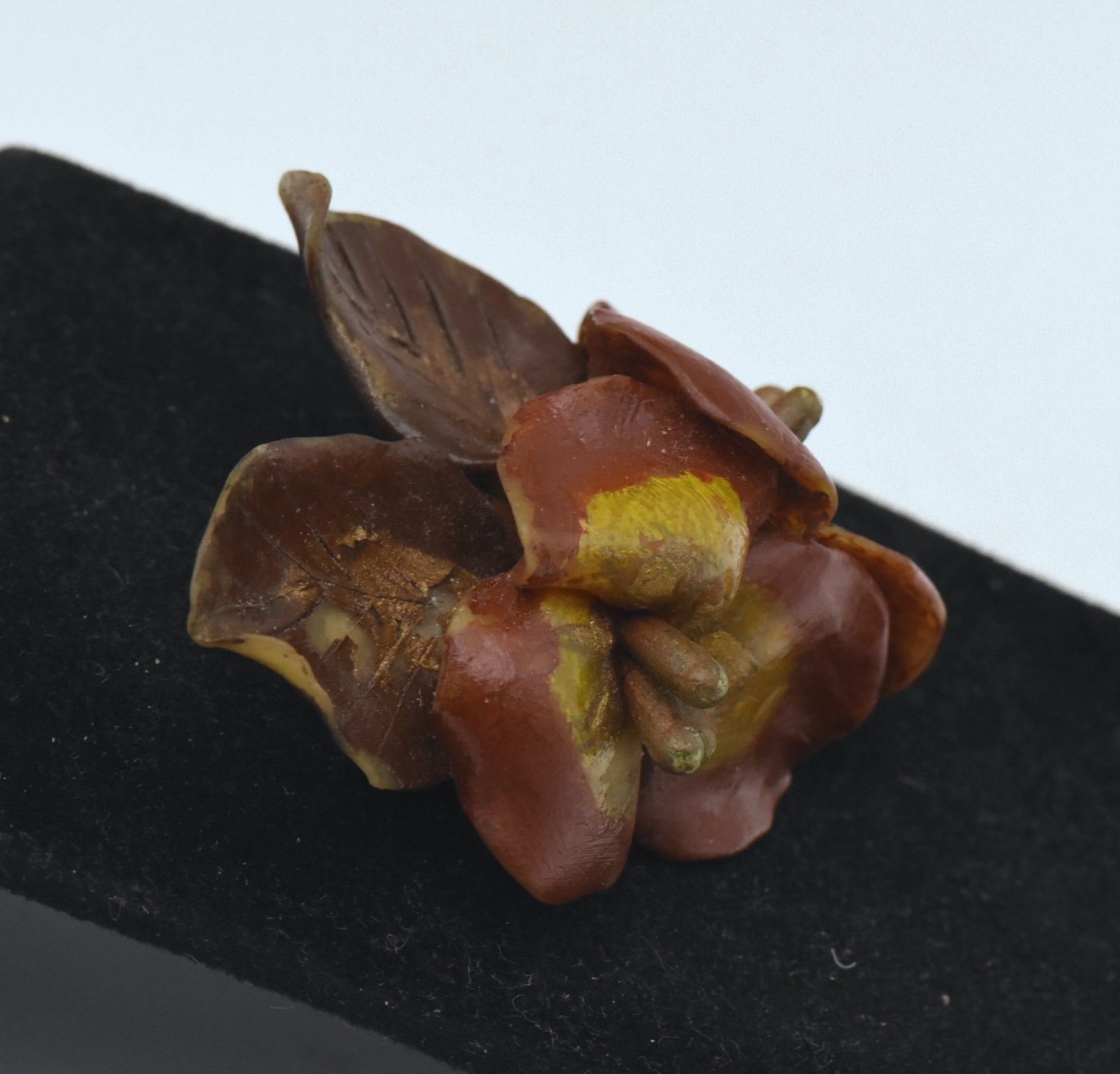 Vintage Hand Painted Plastic Floral Brooch